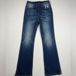 Judy Blue Slim Bootcut Dark Wash Denim Blue Jeans Womens Size 5/27 Slit Hem